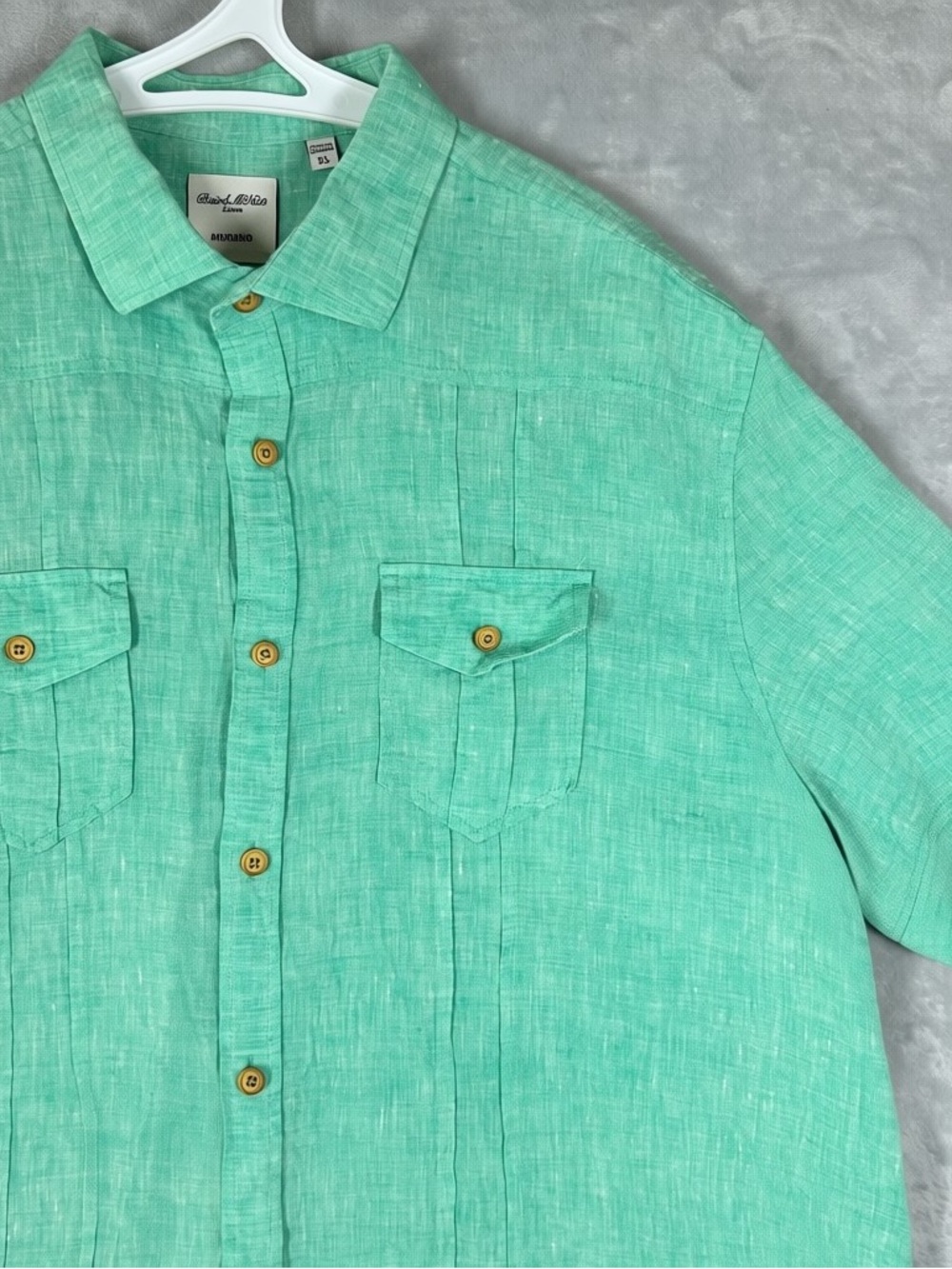 Murano Shirt Mens XL Baird McNutt 100% Linen Guayabera Short Sleeve Green EUC